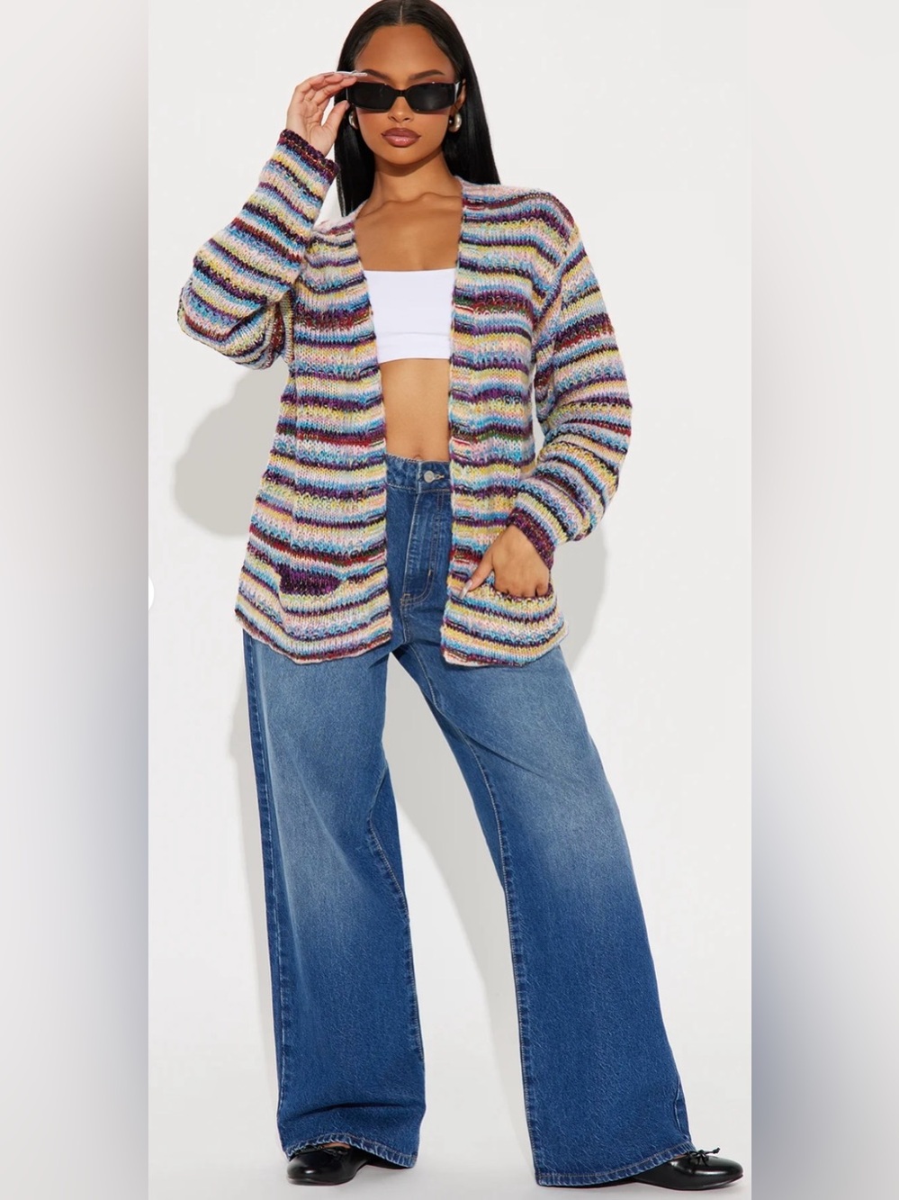 Fashion Nova Striped Fuzzy Cardigan